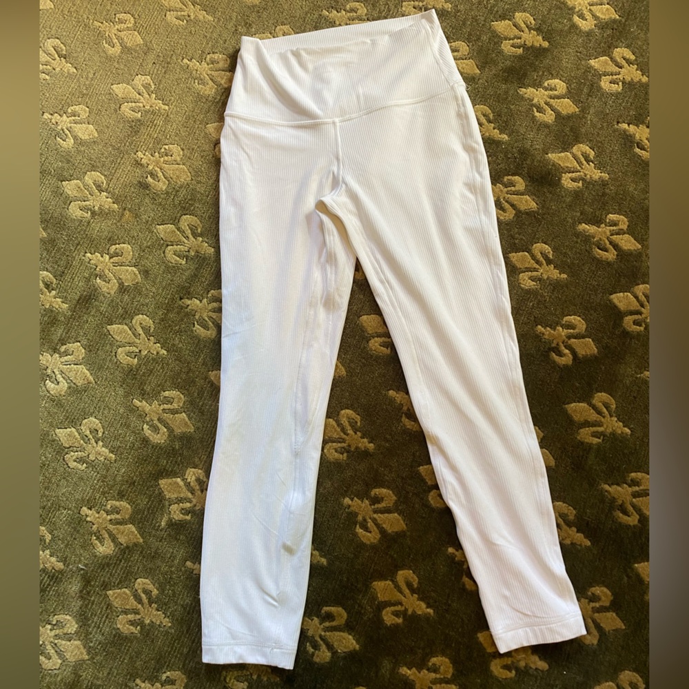 High-Rise White Ribbed Leggings - Women